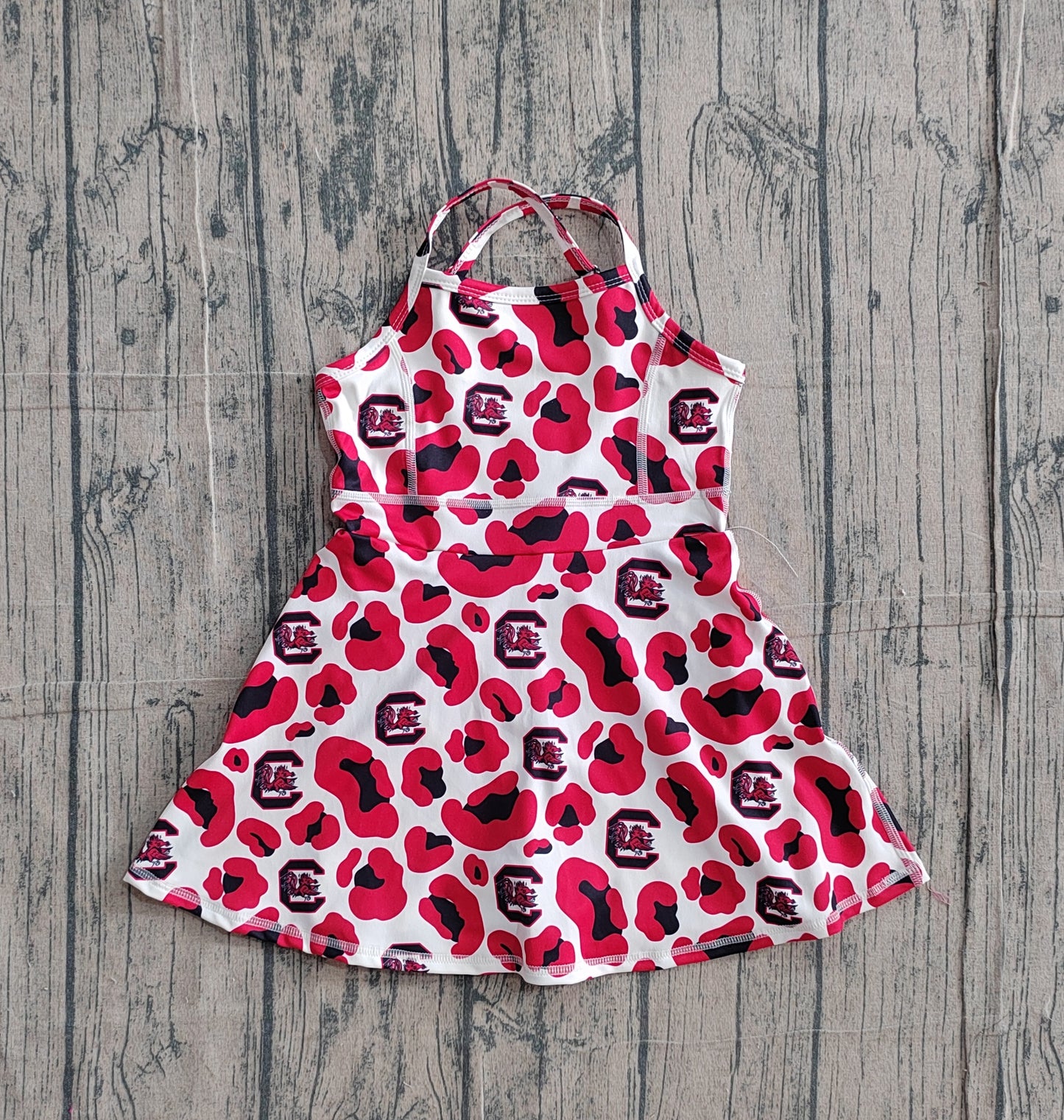 2.4 GSD3633 Sample No Moq Yoga fabric Baby Girls Strap Red Leopard C Bulls Team Yoga Active Shorts Knee Length Dress
