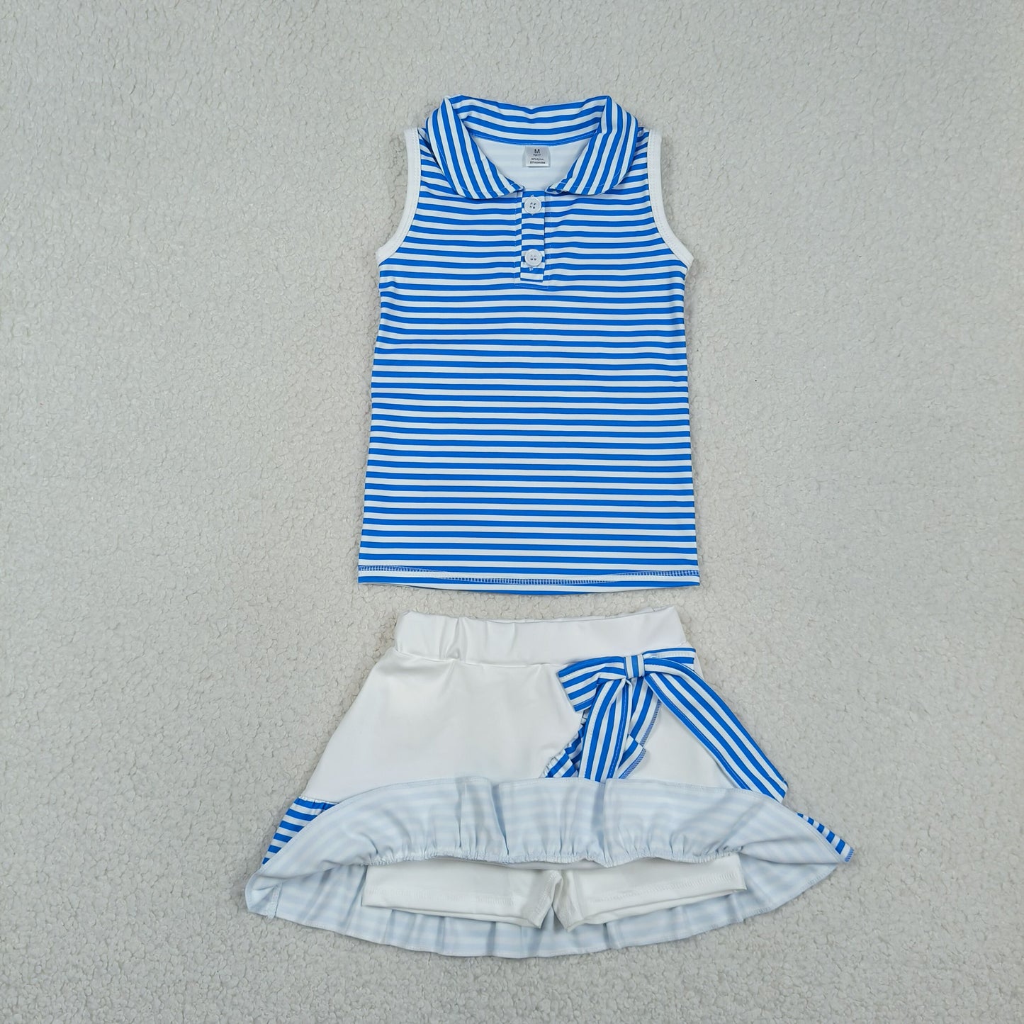 GSD3661 RTS NO MOQ （In stock ）Sleeveless blue stripe polo top skirt girls team active outfit