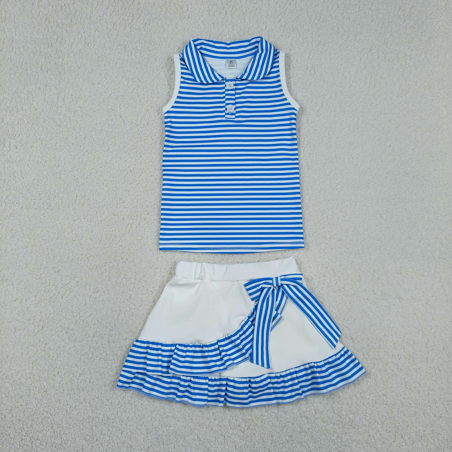 RTS Sibling Baby Girls Stripe Button Top Ruffle Skirt Shorts Yoga Active Clothes Sets