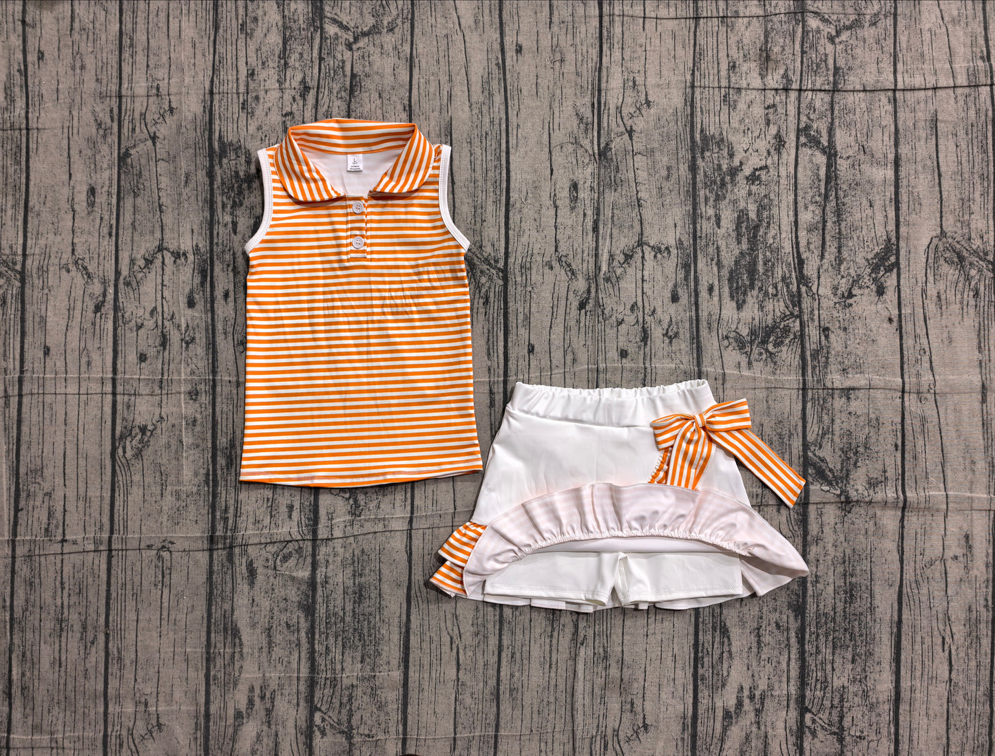 5.28 GSD3663 Sample No Moq Sleeveless orange stripe polo top skirt girls team active outfit