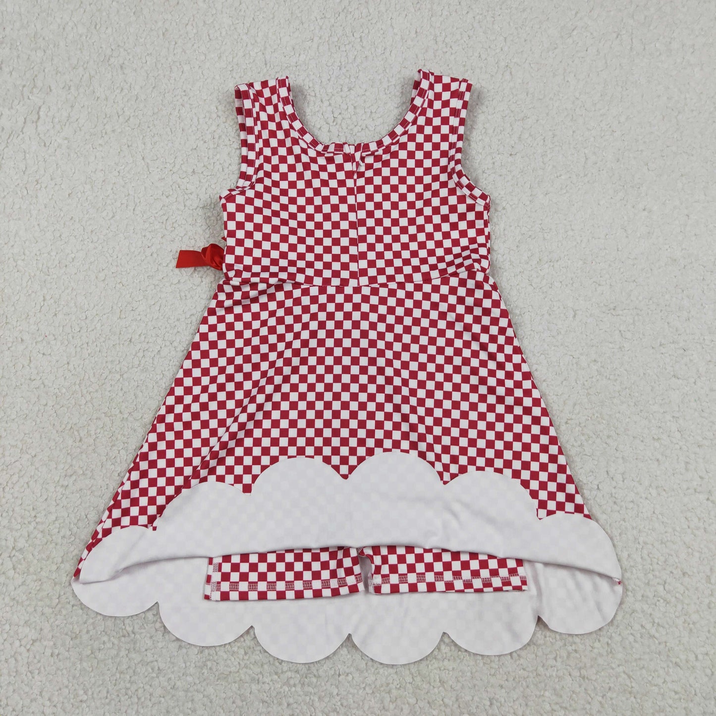 GSD3669 RTS NO MOQ （In stock）Sleeveless plaid scallop bow kids girls athletic dress