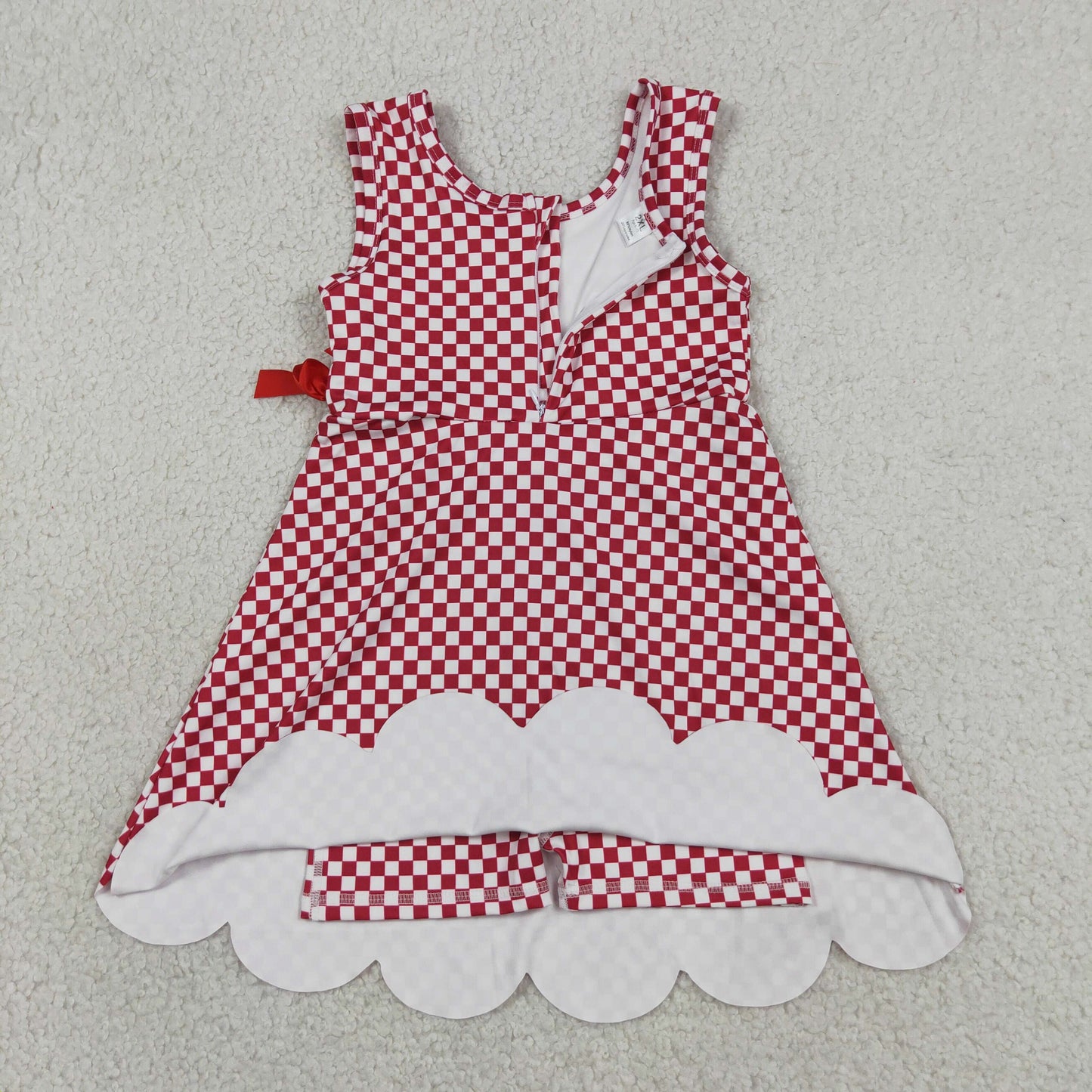 GSD3669 RTS NO MOQ （In stock）Sleeveless plaid scallop bow kids girls athletic dress
