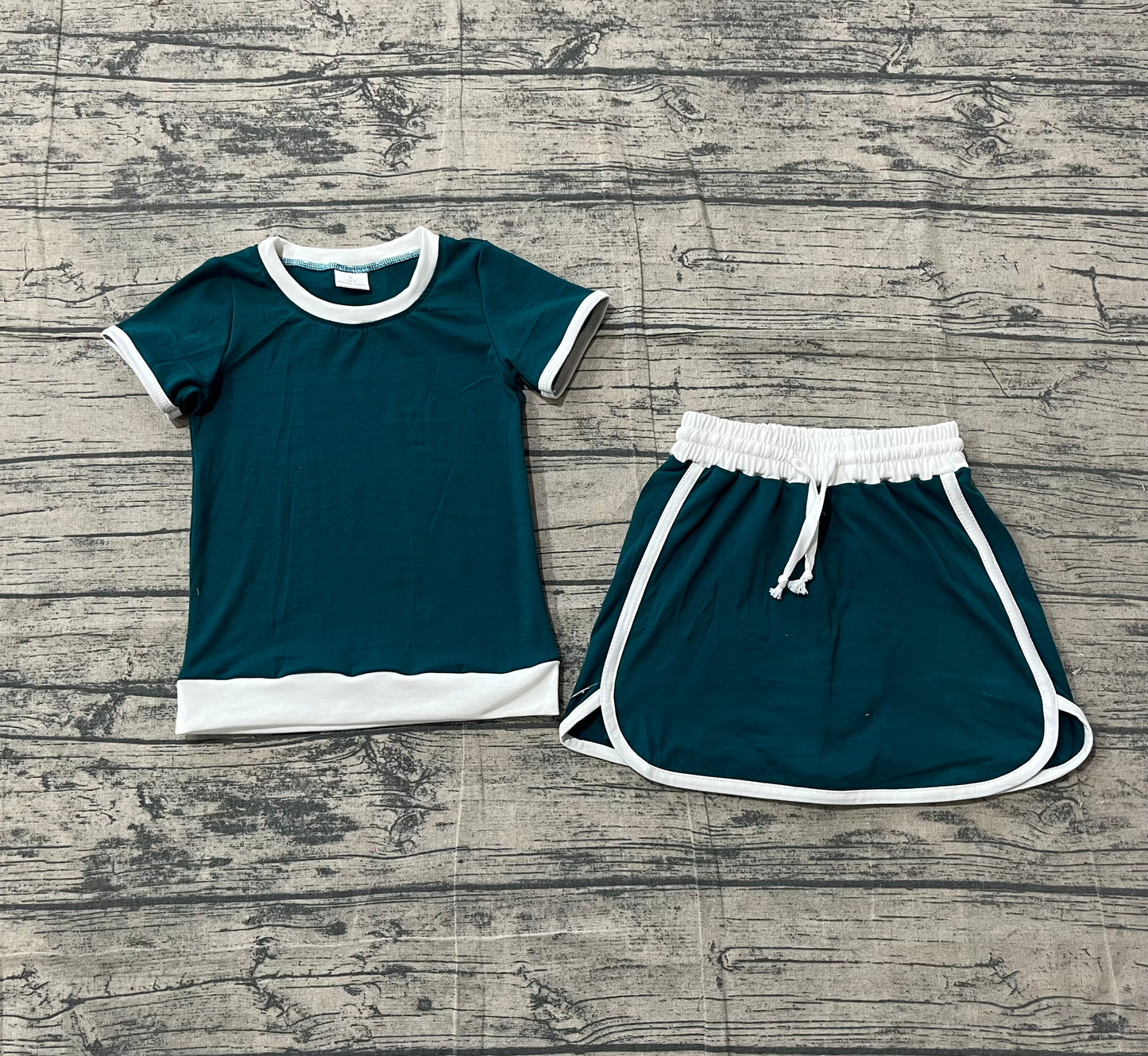 3.14 GSD3670 Sample No Moq Baby Girls Summer Dark Green Top Skirt Shorts Cotton Clothes Sets