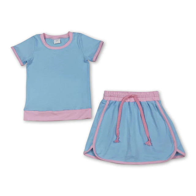 RTS Sibling Baby Girls Short Sleeve Shirts Top Skirt Short Cotton Clothes Sets