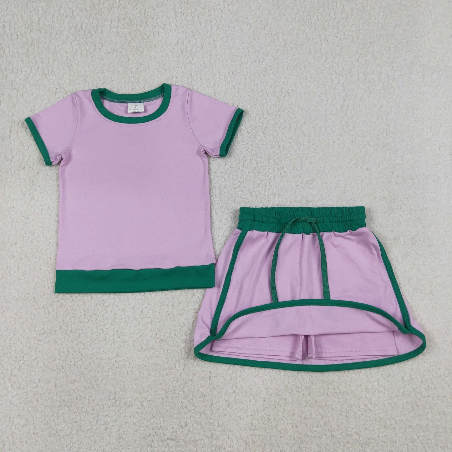 4.13 GSD3672 RTS NO MOQ （In stock ）Pink green cotton top skirt kids girls summer outfits