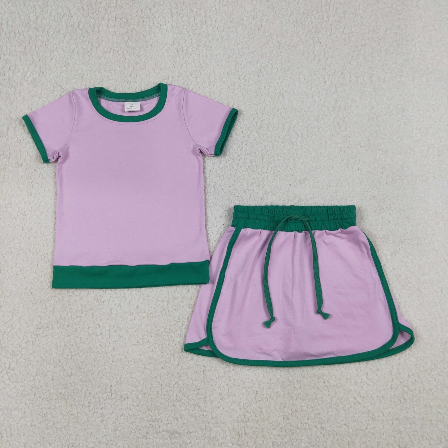 4.13 GSD3672 RTS NO MOQ （In stock ）Pink green cotton top skirt kids girls summer outfits