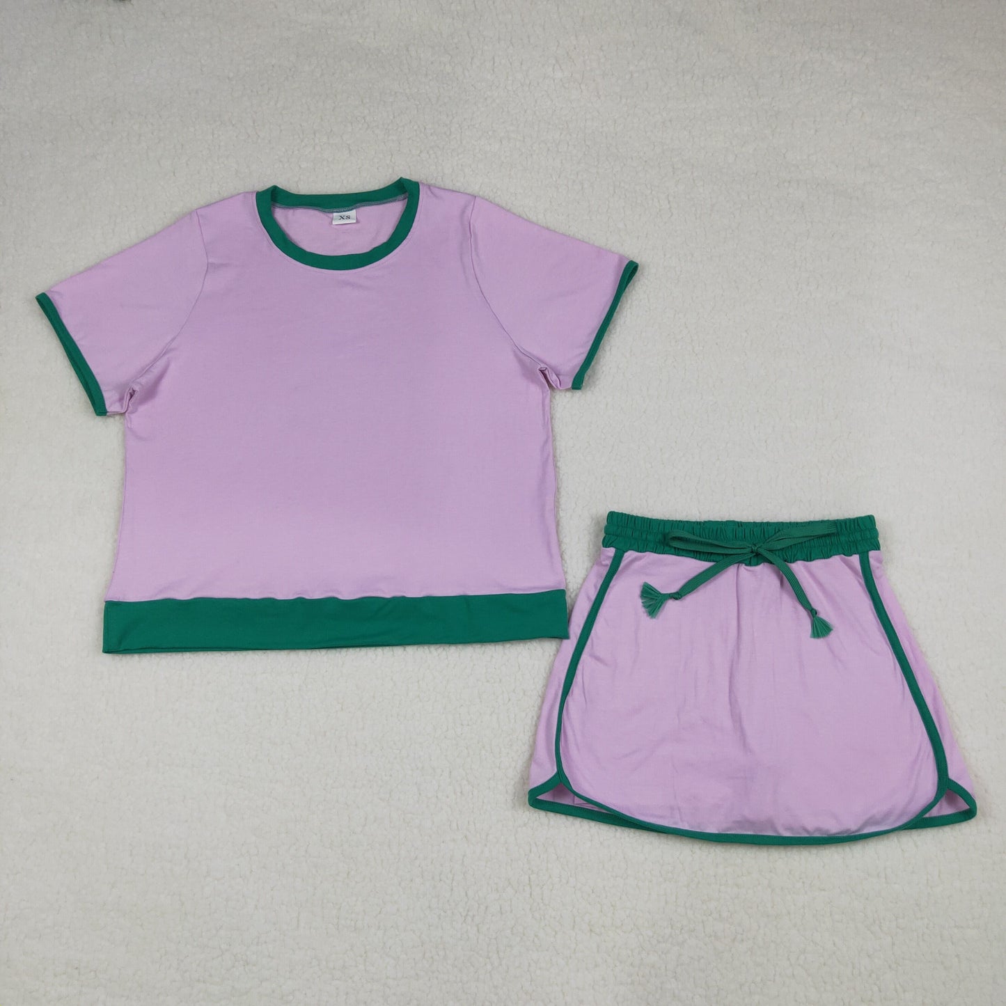 4.13 GSD3675 RTS NO MOQ （In stock）Pink green cotton top skirt adult women outfits