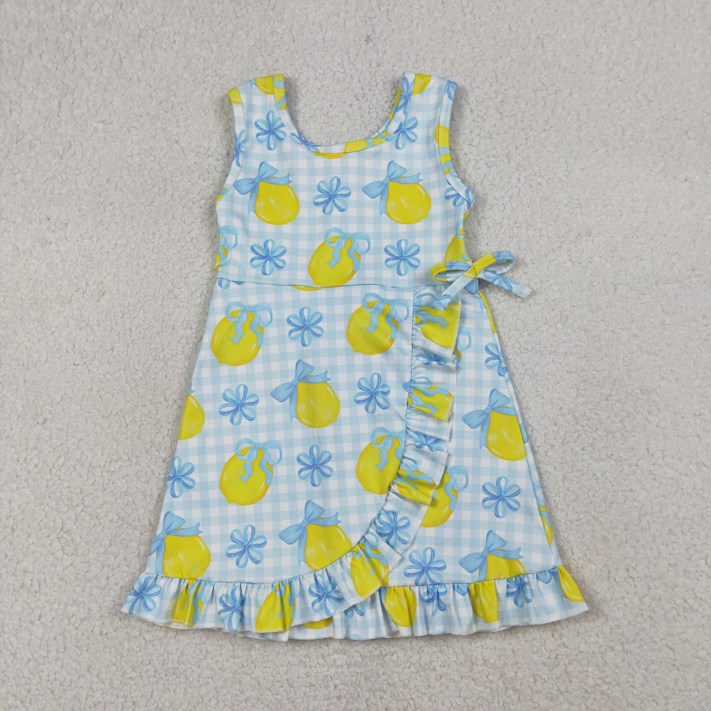 3.31 RTS Sibling Sleeveless light plaid bow lemon girls summer athletic dress