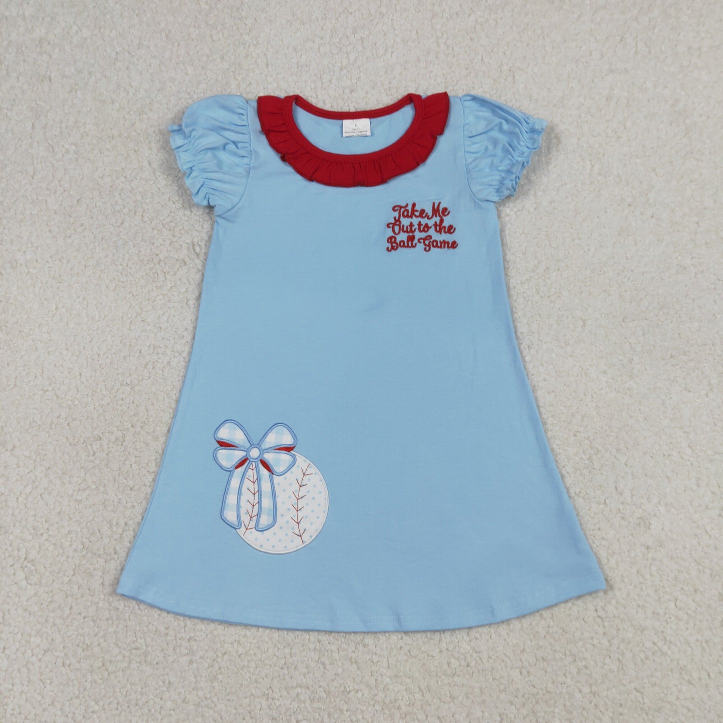 4.7 GSD3685 RTS NO MOQ （In stock) Short sleeves baseball bow kids girls dresses