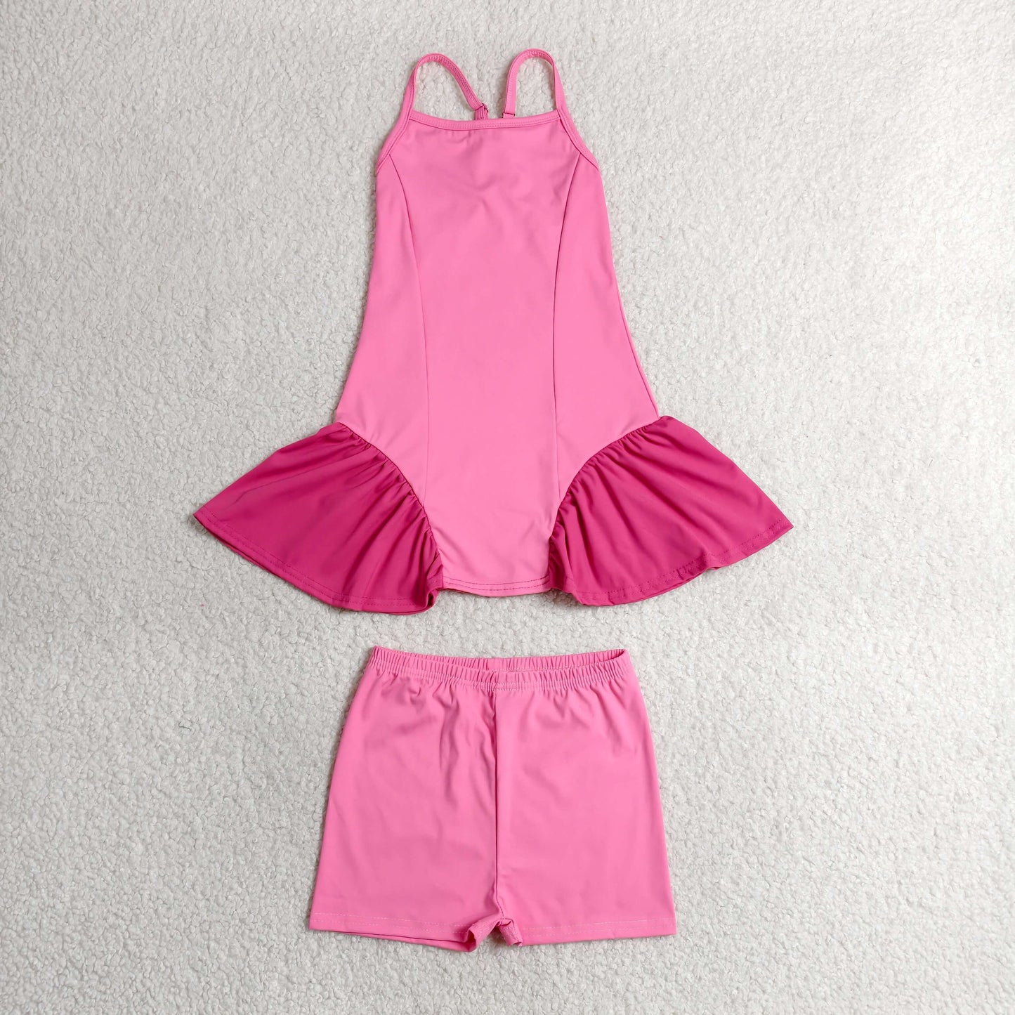 GSD3688RTS NO MOQ （In stock） Straps pink patchwork kids girls summer athletic dresses
