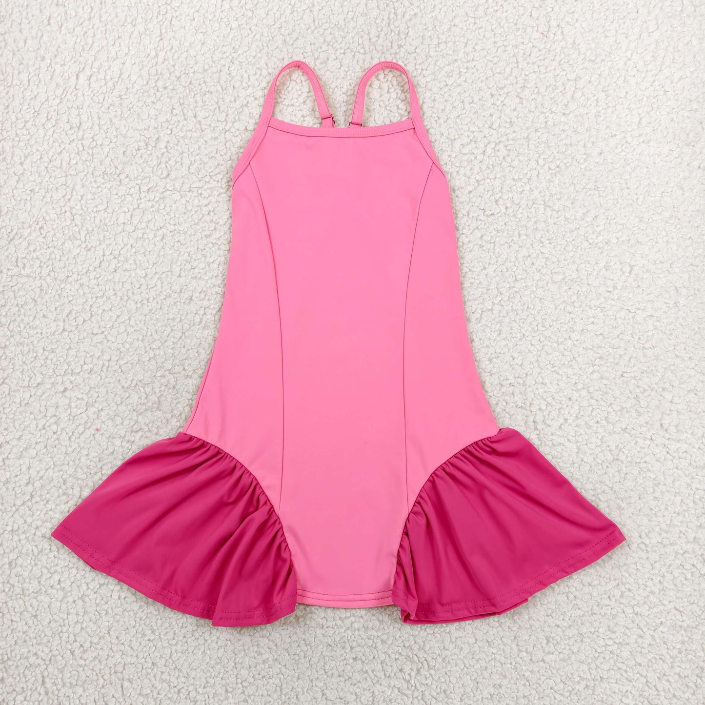 GSD3688RTS NO MOQ （In stock） Straps pink patchwork kids girls summer athletic dresses