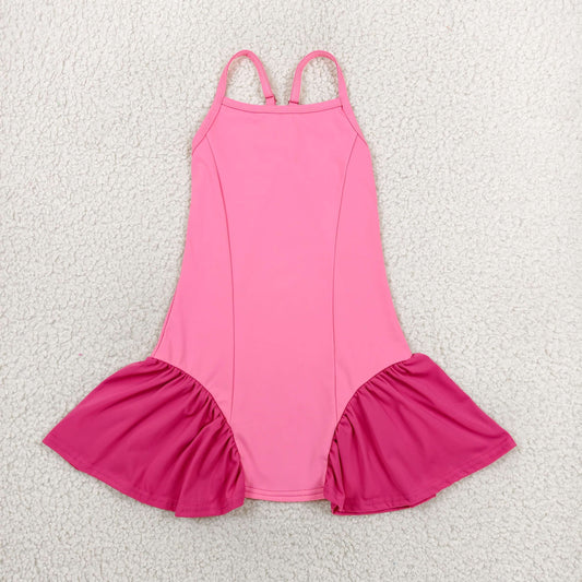 GSD3688RTS NO MOQ （In stock） Straps pink patchwork kids girls summer athletic dresses
