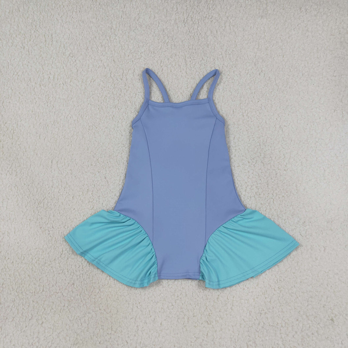 RTS NO MOQ （In stock）yoga fabric GSD3693 Baby Girls Blue Strap Yoga Active Shorts Knee Length Dress