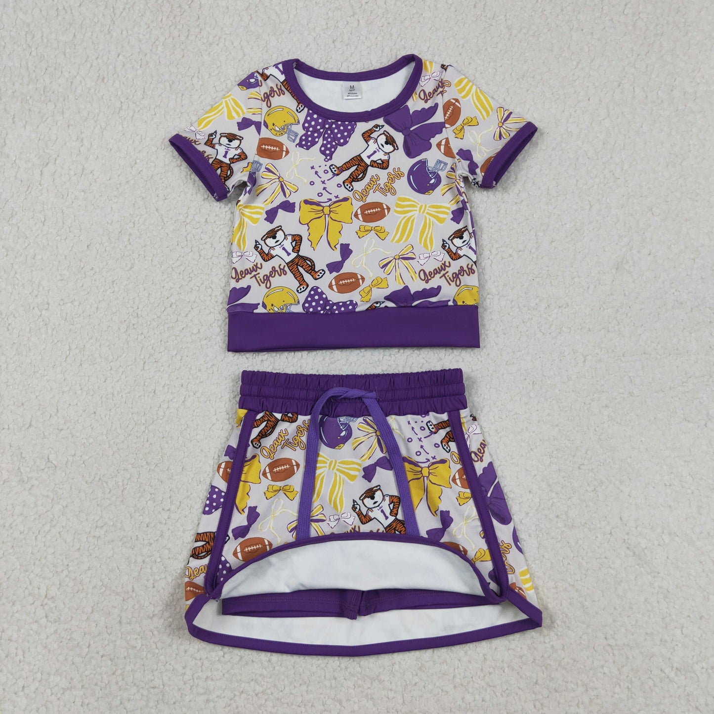 GSD3695 RTS NO MOQ （In stock ）Baby Girls Bow Football  Top Skirt Short Team Yoga Active Clothes Sets