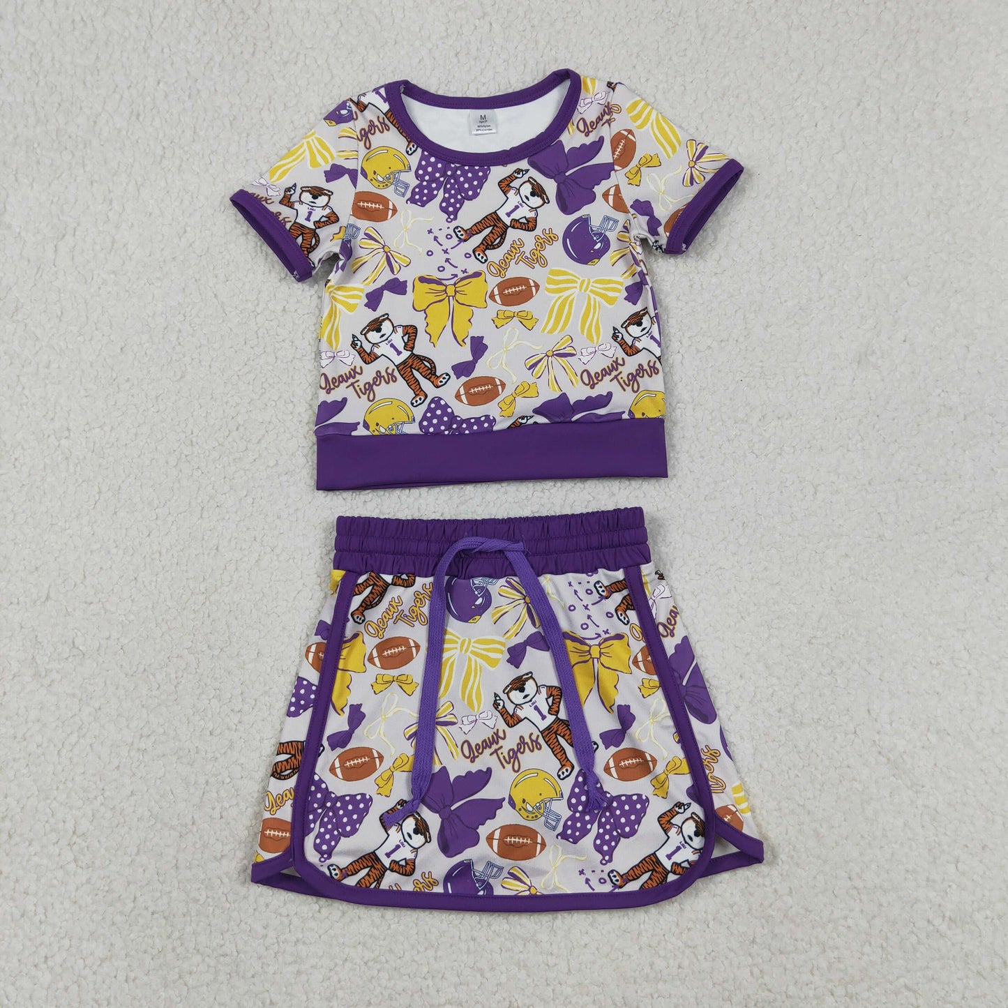 GSD3695 RTS NO MOQ （In stock ）Baby Girls Bow Football  Top Skirt Short Team Yoga Active Clothes Sets