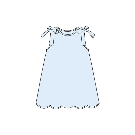 1.22 GSD3705 Pre order No Moq Baby Girls Bows Sleeveless Light Blue Scallop Knee Length Dresses