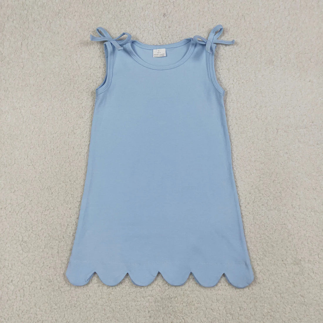 3.26 RTS Sibling Baby Girls Summer Cute Bows Sleeveless Scallop Knee Length Dresses