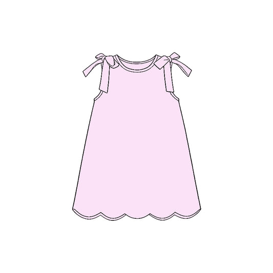 1.22 GSD3706 Pre order No Moq Baby Girls Bows Sleeveless Light Pink Scallop Knee Length Dresses