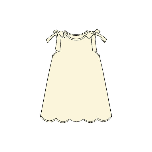 1.22 GSD3707 Pre order No Moq Baby Girls Bows Sleeveless Light Yellow Scallop Knee Length Dresses