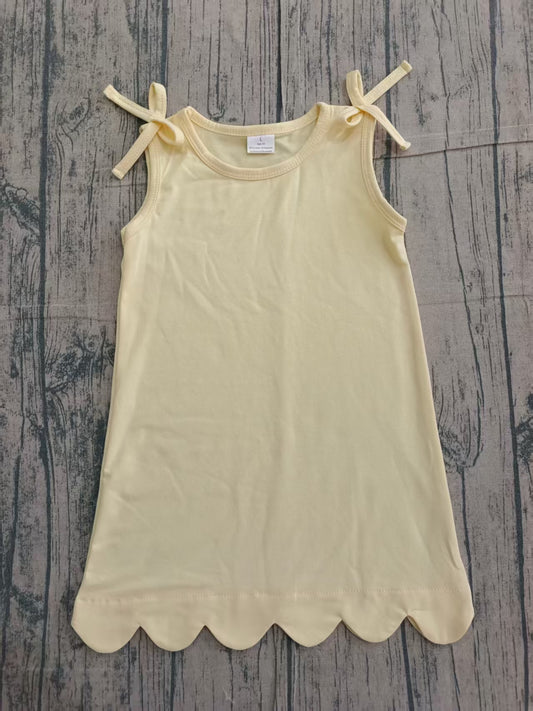 2.11 GSD3707 Sample No Moq Baby Girls Sleeveless Light Yellow Scallop with Bow Knee Length Dresses