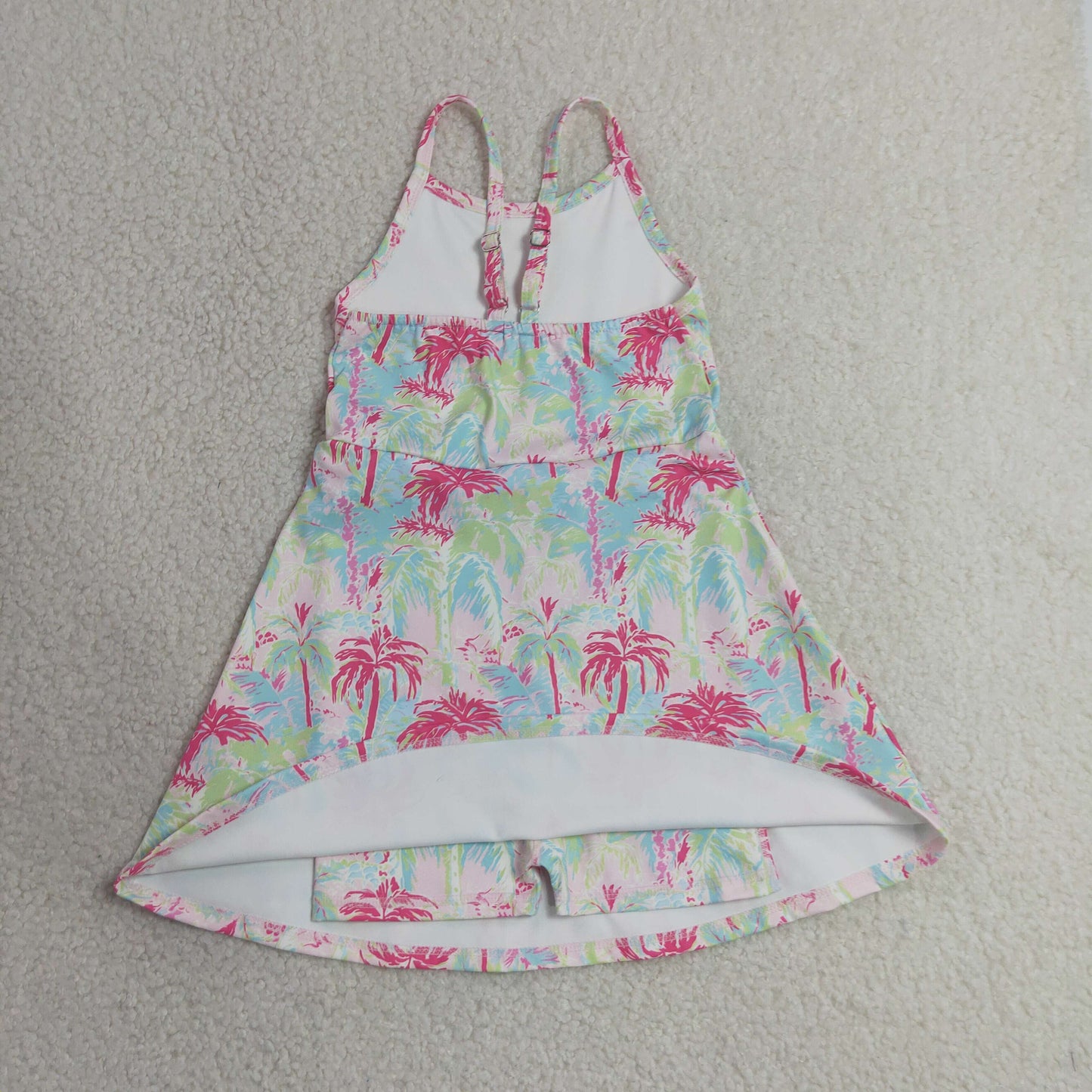 7.4 GSD3708 RTS NO MOQ （In stock）Baby Girls Strap Watercolor Beach Yoga Active Shorts Knee Length Dresses