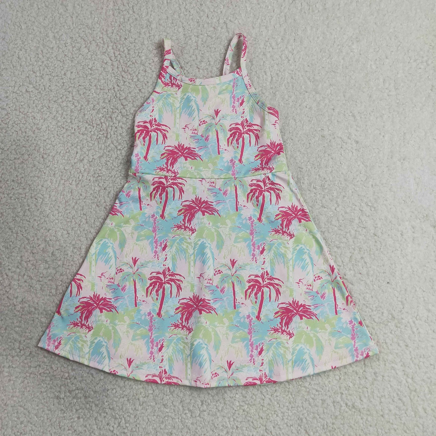 7.4 GSD3708 RTS NO MOQ （In stock）Baby Girls Strap Watercolor Beach Yoga Active Shorts Knee Length Dresses