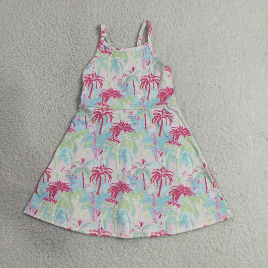 7.2 GSD3708 RTS NO MOQ （In stock）Baby Girls Strap Watercolor Beach Yoga Active Shorts Knee Length Dresses