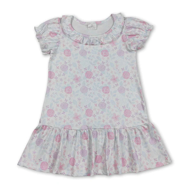 RTS Sibling Short sleeves pink lavender floral ruffle girls dress and romper