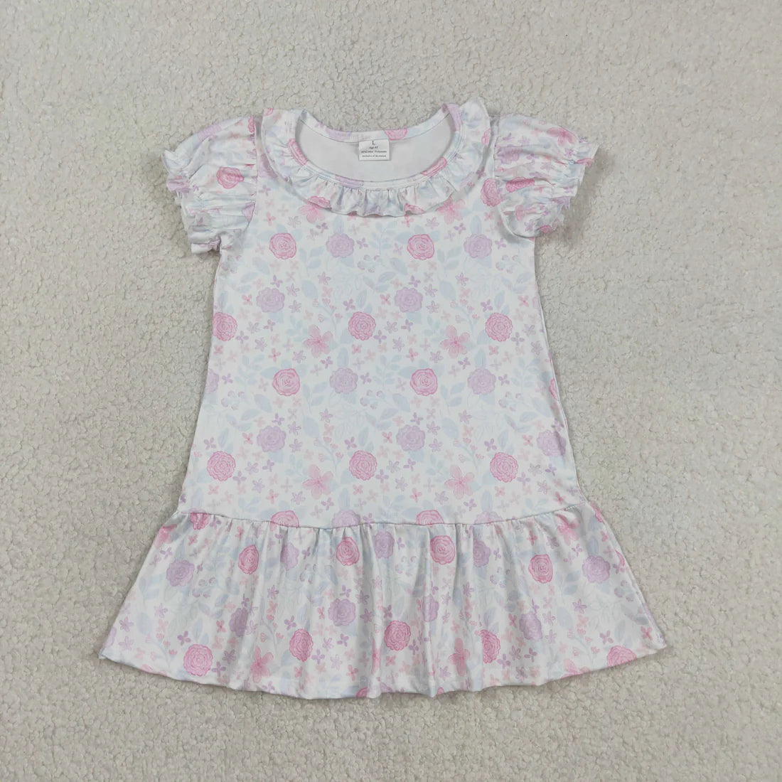 3.20 RTS Sibling Baby Girls Short Ruffle Sleeve Colorful Flowers Knee Length Dress Rompers
