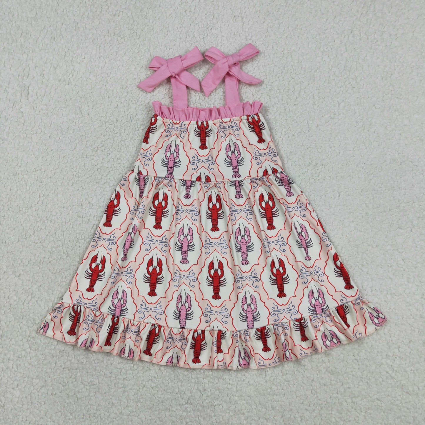 GSD3730 RTS NO MOQ （In stock）Pink adjustable straps crawfish ruffle girls dresses
