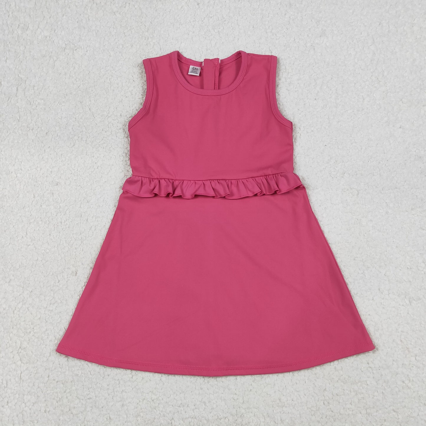 4.13 GSD3740 RTS NO MOQ （In stock）Sleeveless hot pink ruffle kids girls athletic dresses