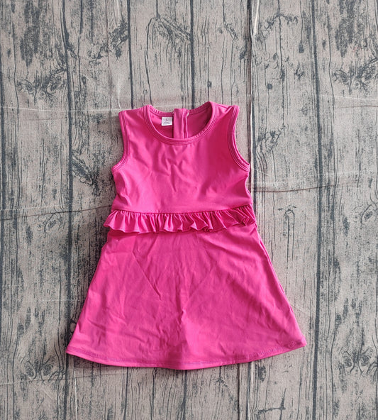 2.3 GSD3740 Sample No Moq Yoga fabric Baby Girls Pink Sleeveless Yoga Active Shorts Knee Length Dresses