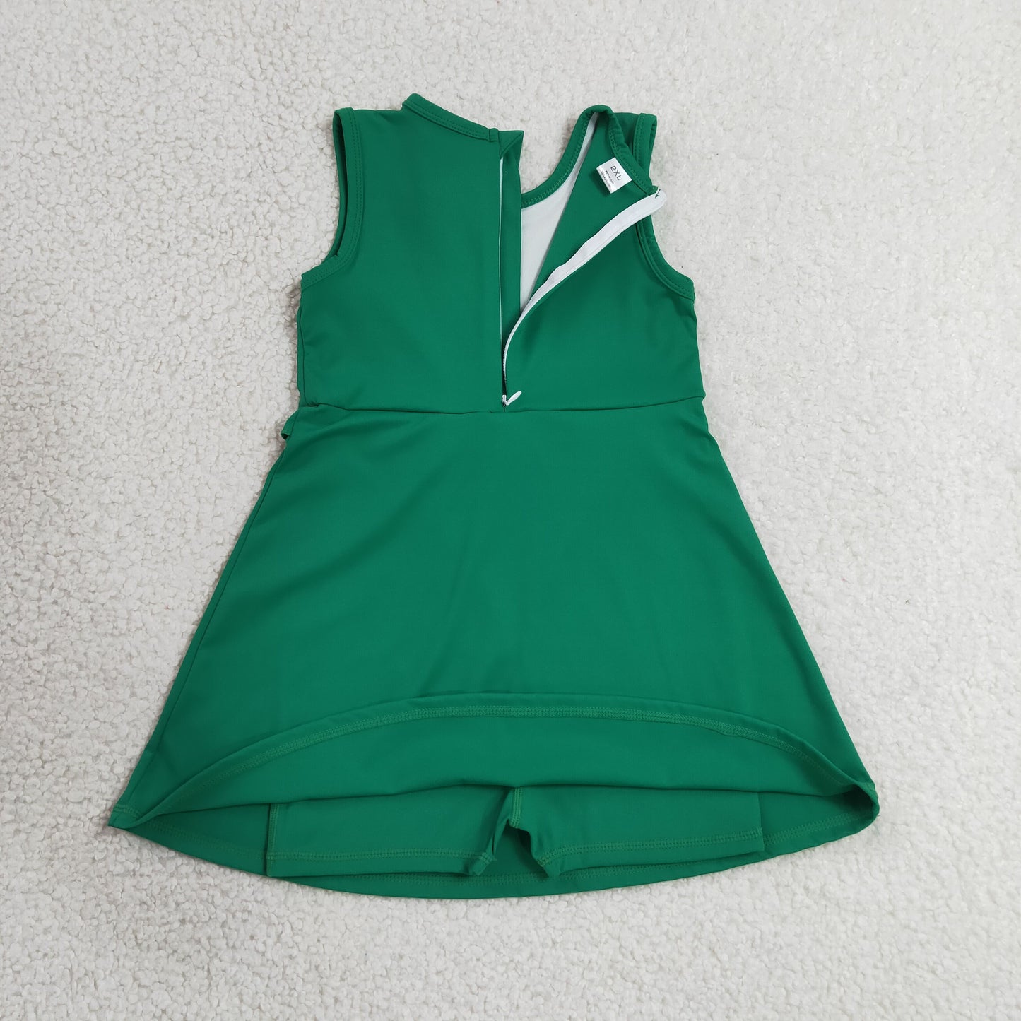 7.4 GSD3742 RTS NO MOQ （In stock）Baby Girls Green Sleeveless Yoga Active Shorts Knee Length Dresses