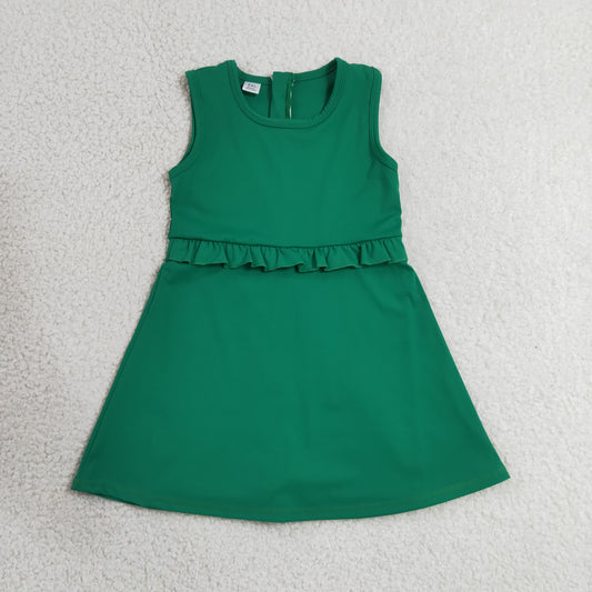 7.4 GSD3742 RTS NO MOQ （In stock）Baby Girls Green Sleeveless Yoga Active Shorts Knee Length Dresses