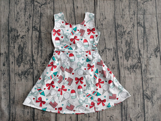 3.17 GSD3750 Sample No Moq Yoga fabric Baby Girls Sleeveless Popsicle Flag Bows Yoga Active 4th of July Shorts Knee Length Dress