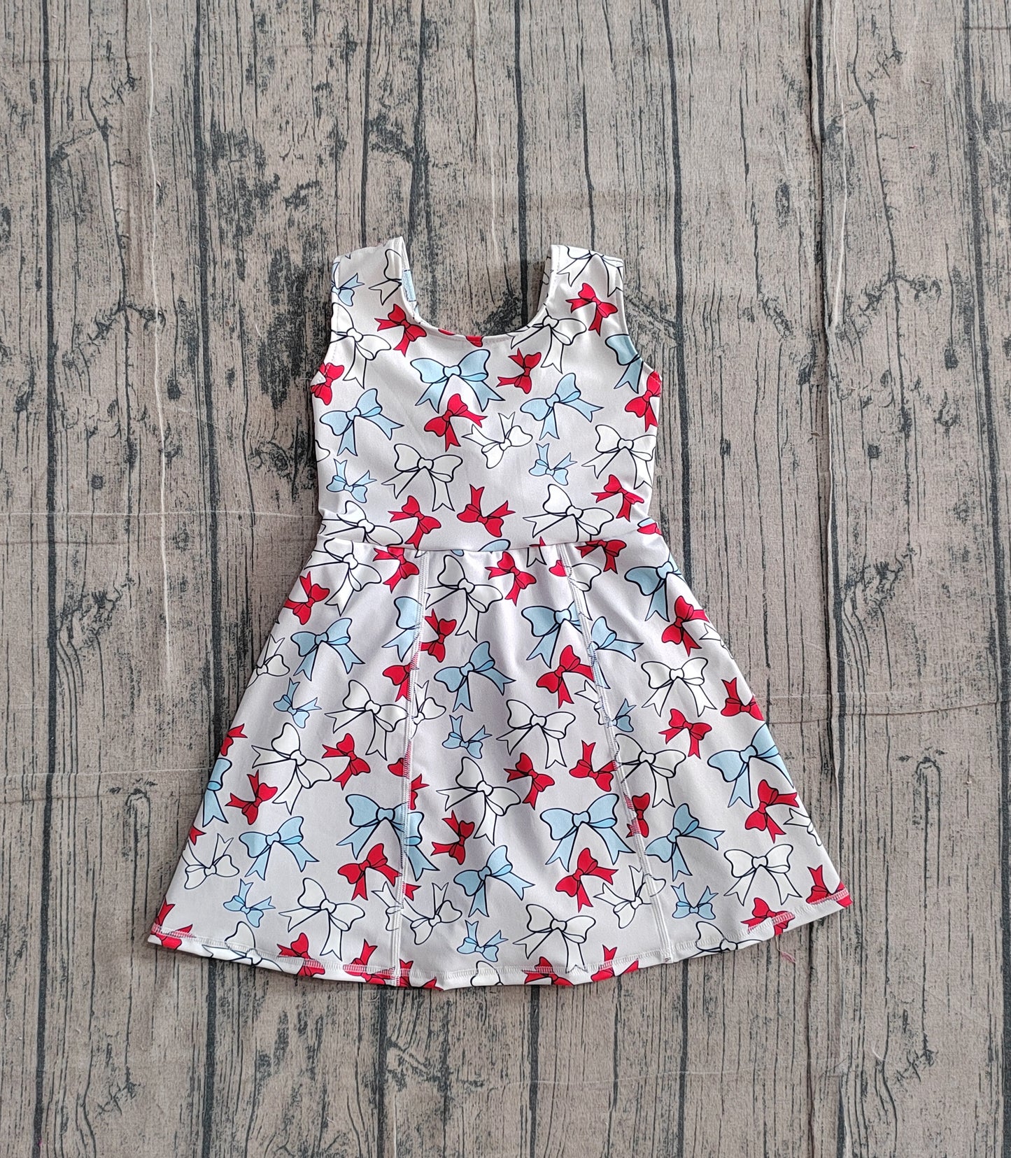 2.4 GSD3752 Sample No Moq Yoga fabric Baby Girls Red Blue Bows Yoga Active 4th of July Shorts Knee Length Dress