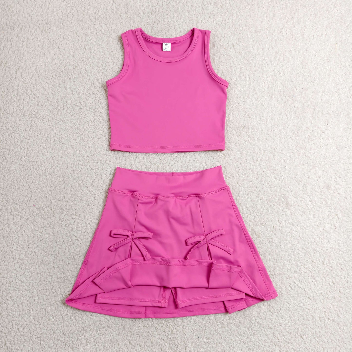 GSD3758 RTS NO MOQ （In stock）Sleeveless hot pink crop top skirt kids girls active set副本）