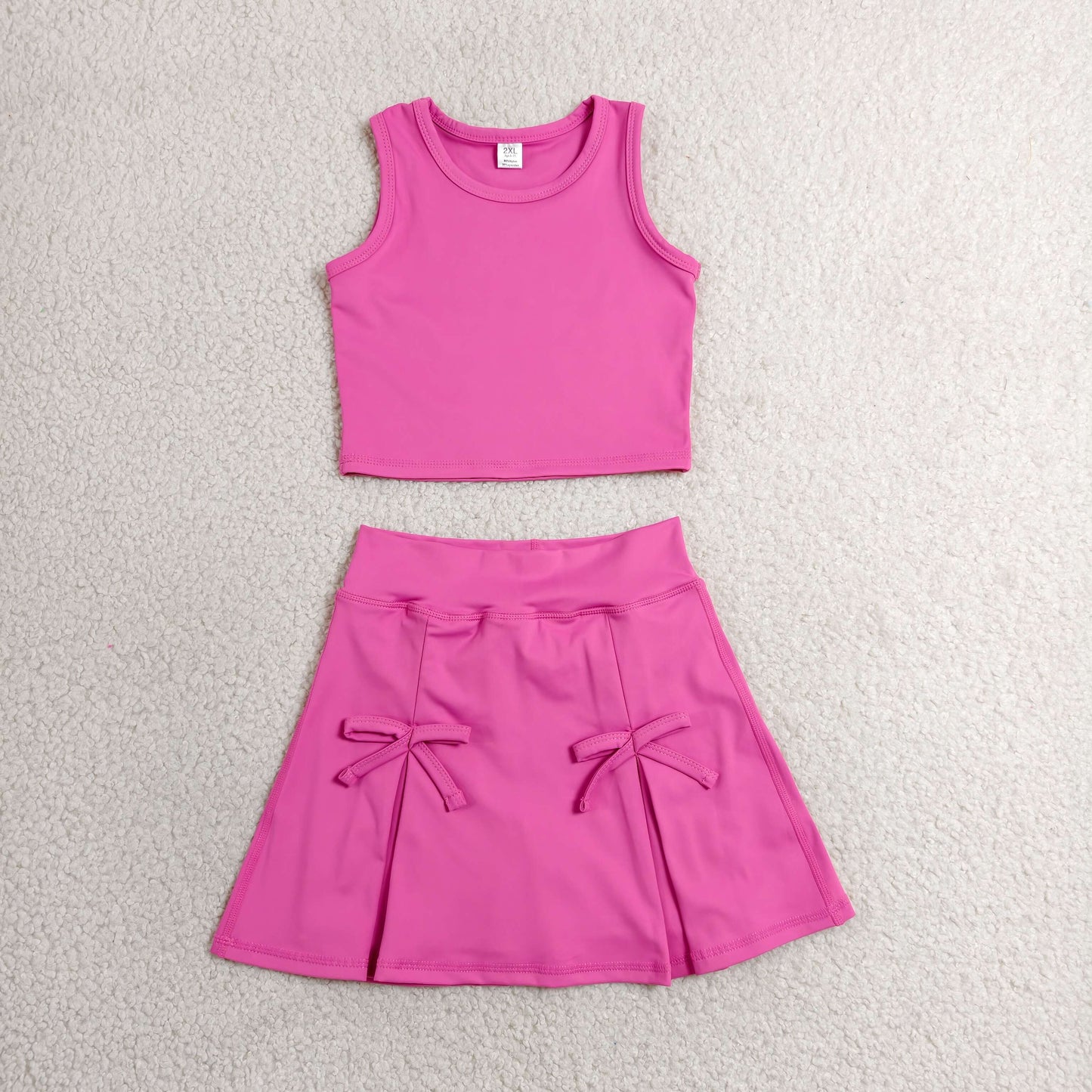GSD3758 RTS NO MOQ （In stock）Sleeveless hot pink crop top skirt kids girls active set副本）