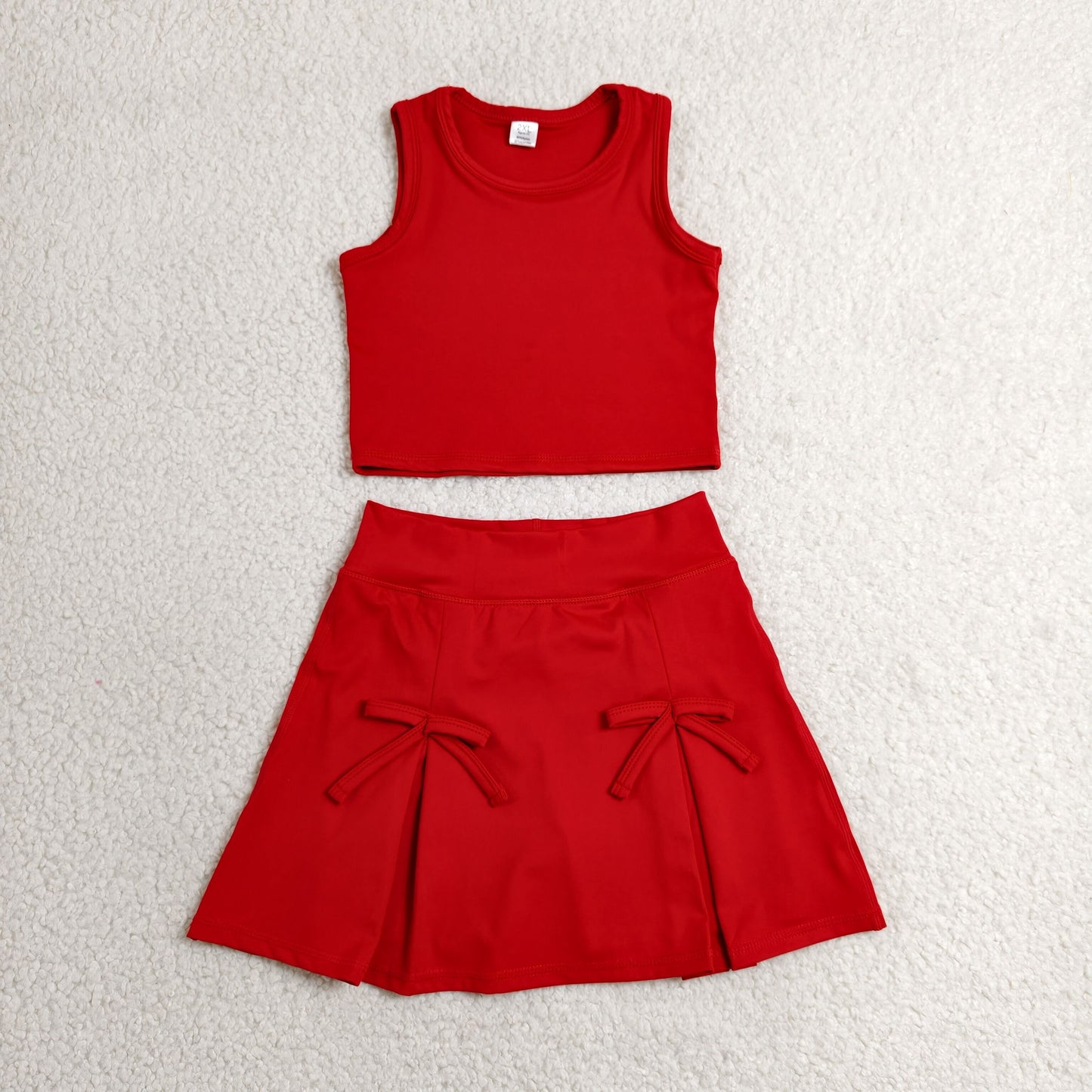 RTS Sibling Sleeveless crop top bow skirt kids girls summer active set