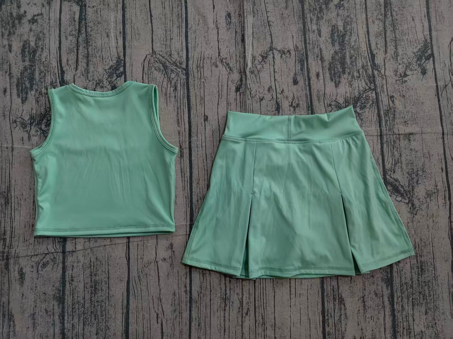 4.7 GSD3760 Sample No Moq Baby Girls Green Vest Top Bows Skirt Shorts Yoga Active Clothes Set