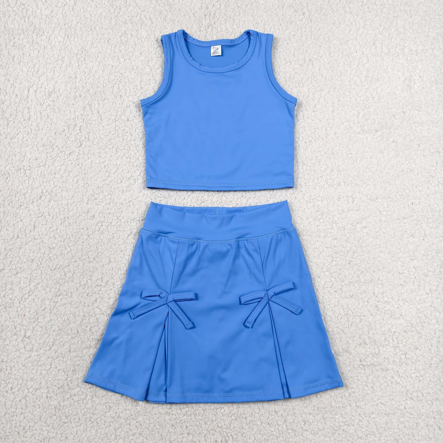 RTS Sibling Sleeveless crop top bow skirt kids girls summer active set