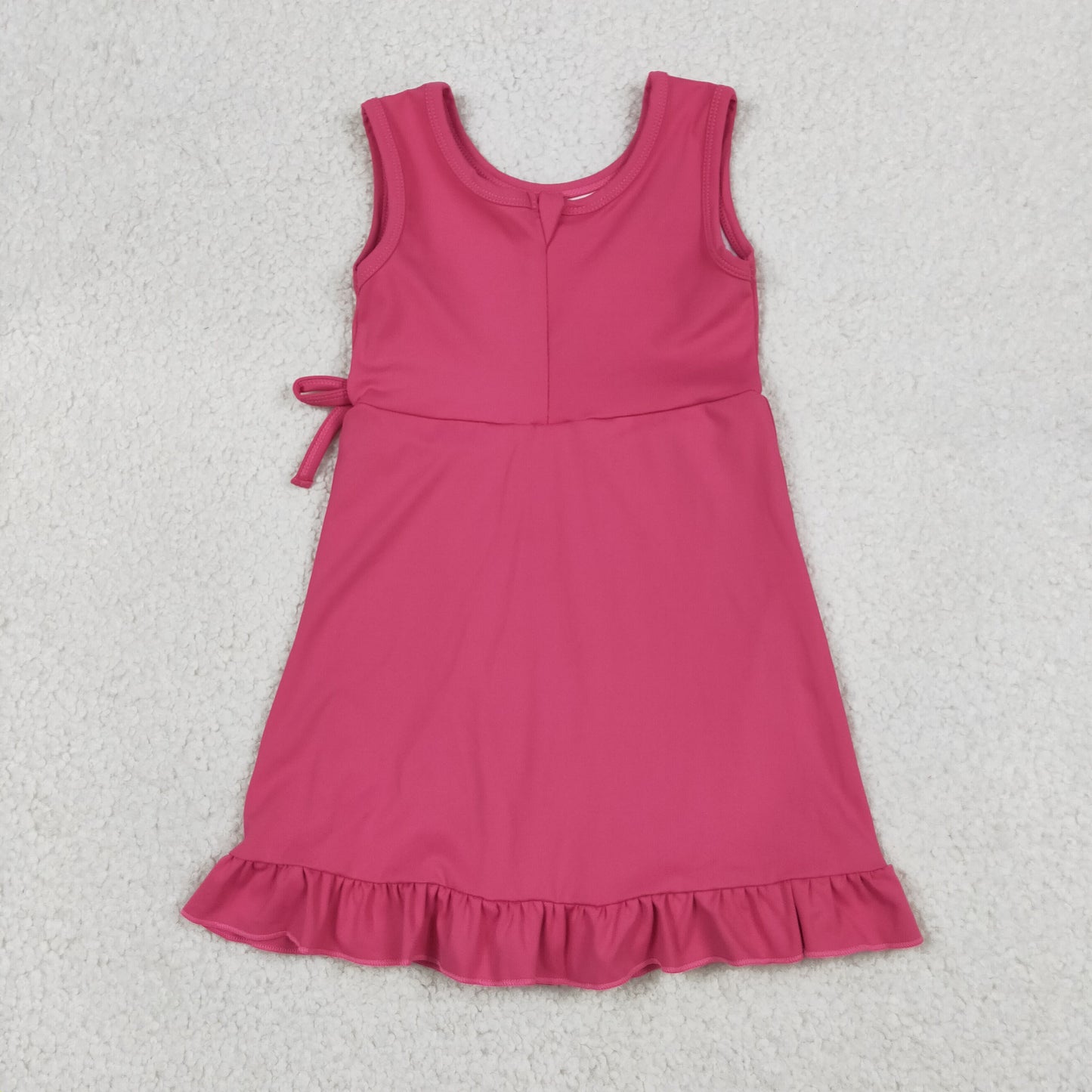 GSD3766  RTS NO MOQ （In stock）Sleeveless hot pink bow ruffle kids girls summer athletic dress