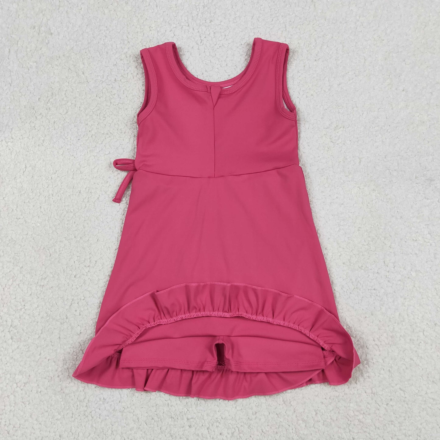 GSD3766 RTS NO MOQ （In stock）Sleeveless hot pink bow ruffle kids girls summer athletic dress