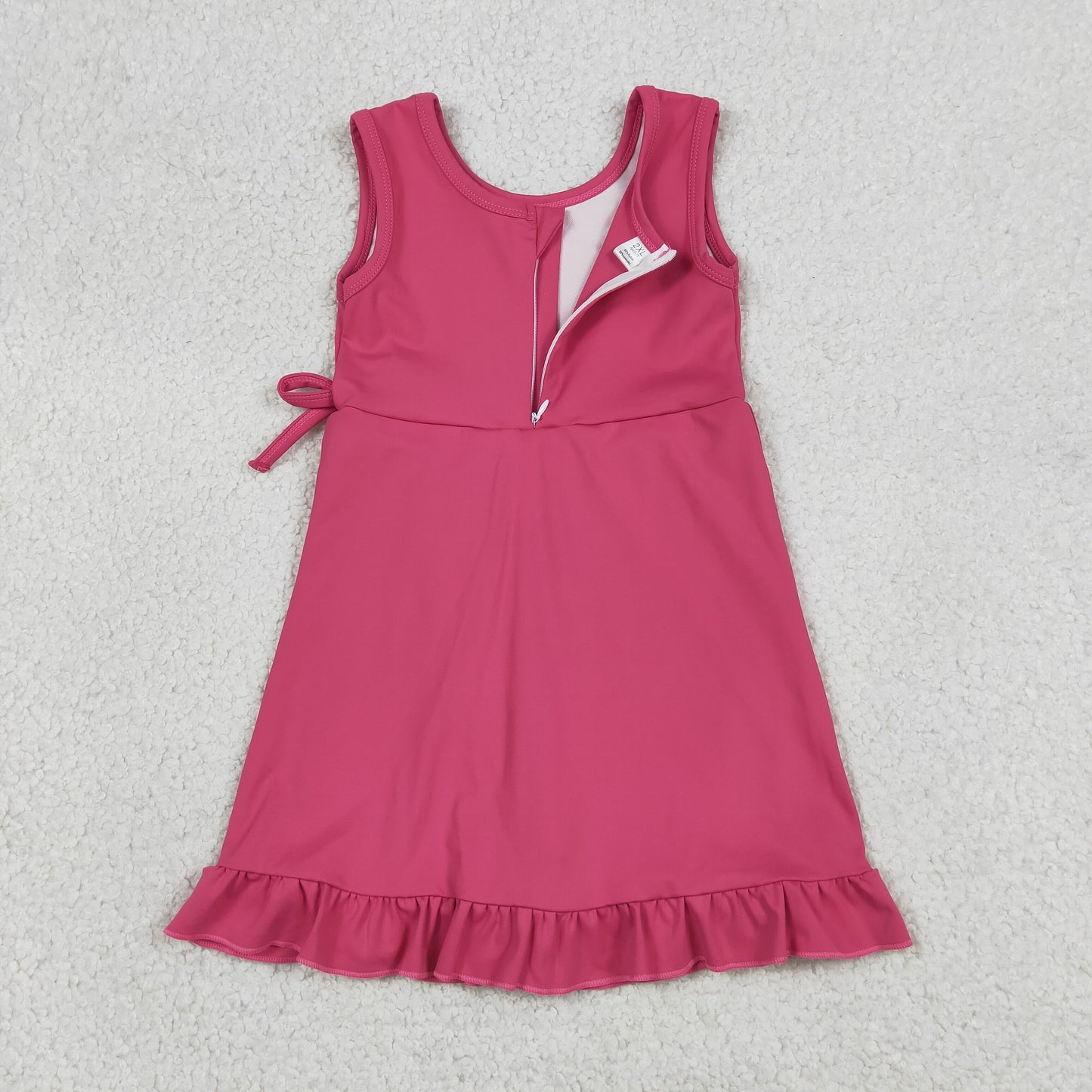 GSD3766 RTS NO MOQ （In stock）Sleeveless hot pink bow ruffle kids girls summer athletic dress