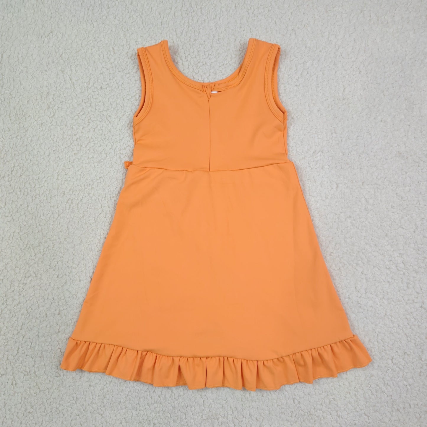 GSD3767  RTS NO MOQ （In stock）Baby Girls Orange Sleeveless Scallop Trim Yoga Knee Length Dress
