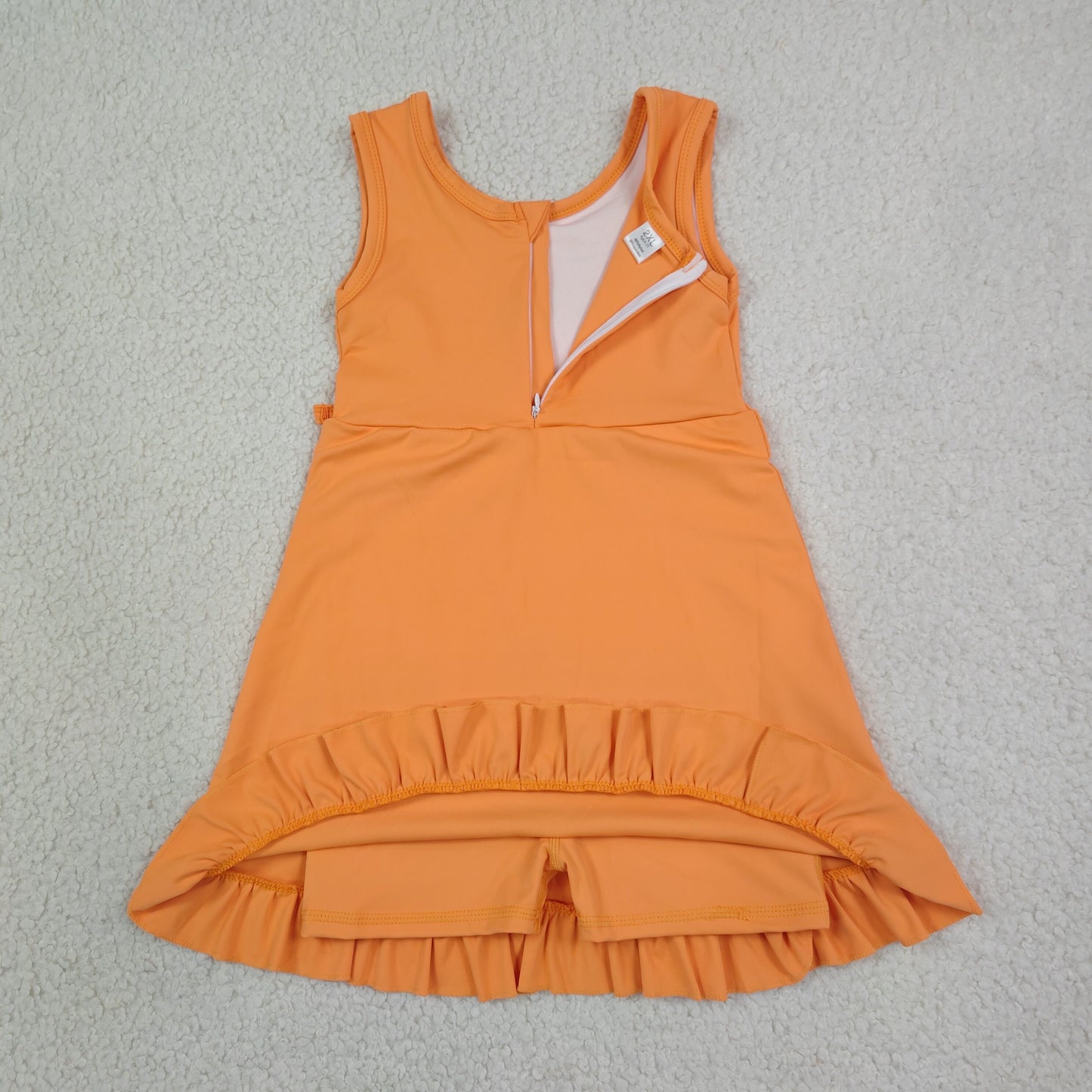 GSD3767  RTS NO MOQ （In stock）Baby Girls Orange Sleeveless Scallop Trim Yoga Knee Length Dress