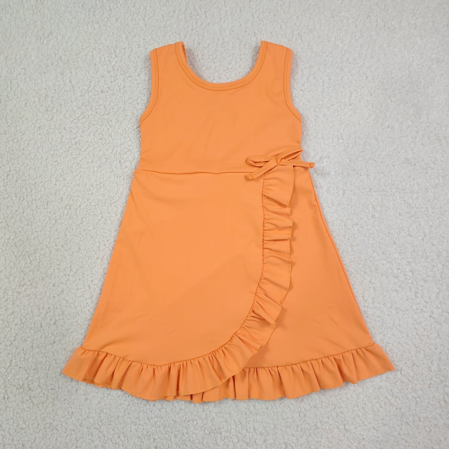 GSD3767  RTS NO MOQ （In stock）Baby Girls Orange Sleeveless Scallop Trim Yoga Knee Length Dress