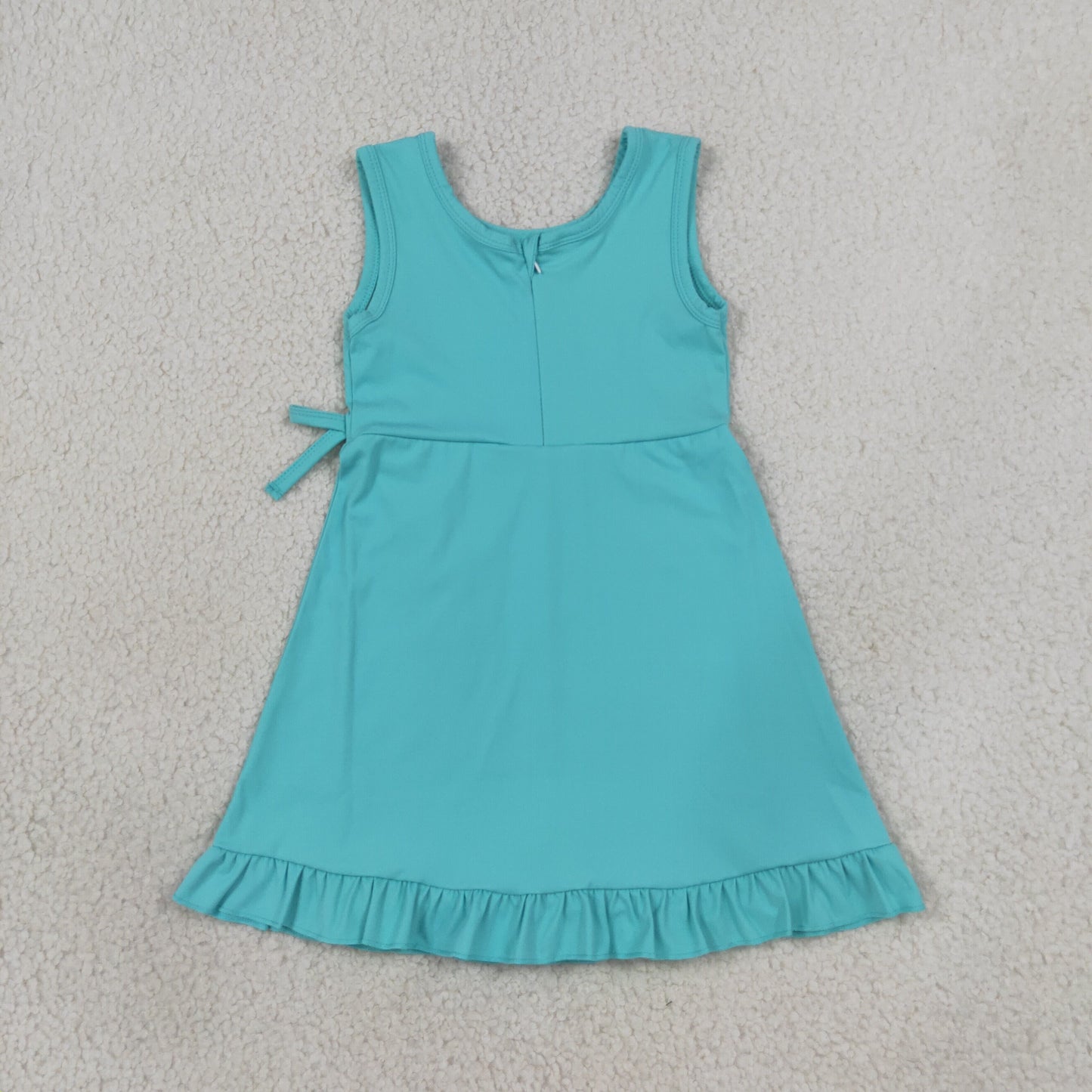 GSD3768 RTS NO MOQ （In stock） yoga fabric Baby Girls Blue Sleeveless Yoga Active Shorts Ruffle Knee Length Dresses