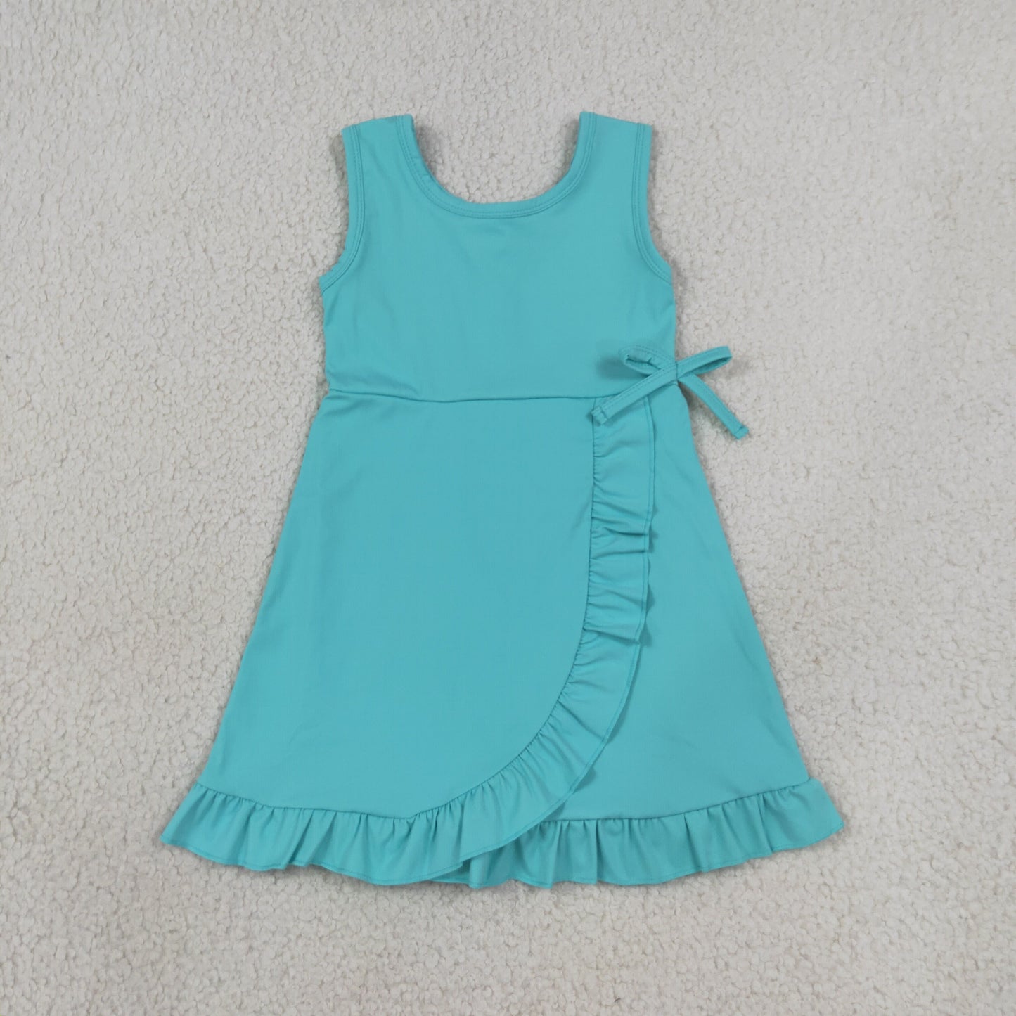 GSD3768 RTS NO MOQ （In stock） yoga fabric Baby Girls Blue Sleeveless Yoga Active Shorts Ruffle Knee Length Dresses