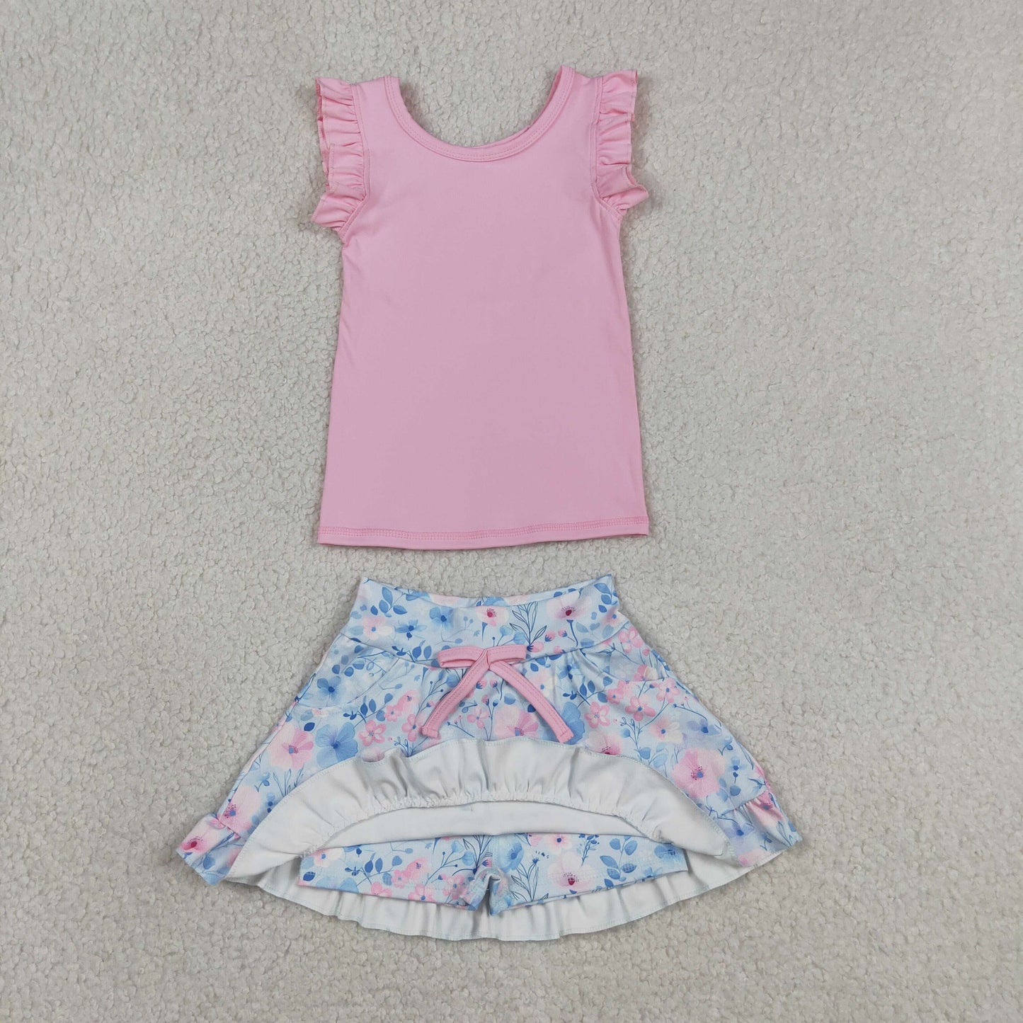 GSD3773 RTS NO MOQ （In stock ）Sleeveless pink top floral skirt girls active wear set